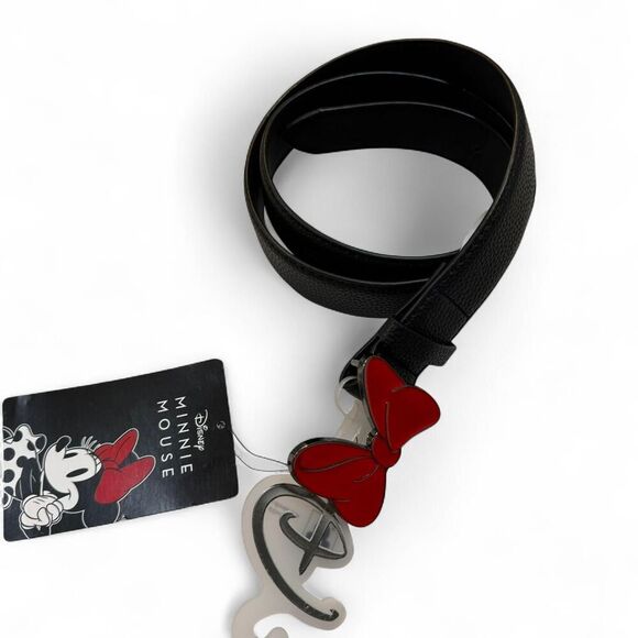 Disney Minnie Mouse black Vegan leather belt with red bow detail - size M